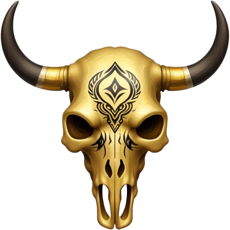 A golden bull skull with black tribal markings painted on it  emoji
