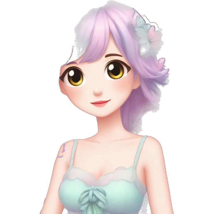 gorgeous pretty attractive anime lady beautiful pastel-gradient hair with a gorgeous dress fairycore cottagecore pastelcore detailed high quality trending VOGUE aesthetic full body sticker emoji