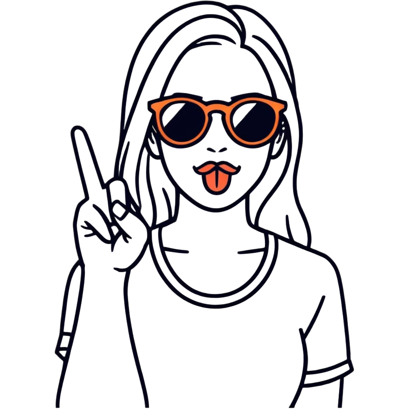 woman with sunglasses making peace sign and between her fingers to be her tongue  emoji