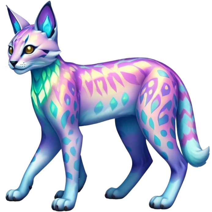 An iridescent transparent luminescent colorful lynx-caracal-serval-fakemon-Digimon-creature-hybrid emoji