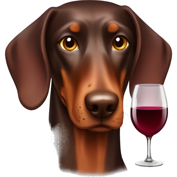 Brown dobermann with wine emoji