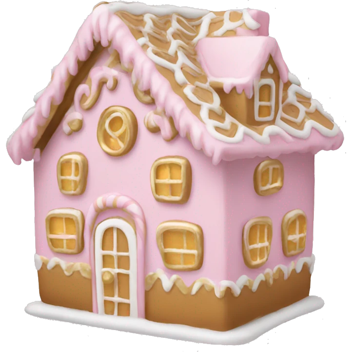 light pink and gold and white gingerbread house emoji