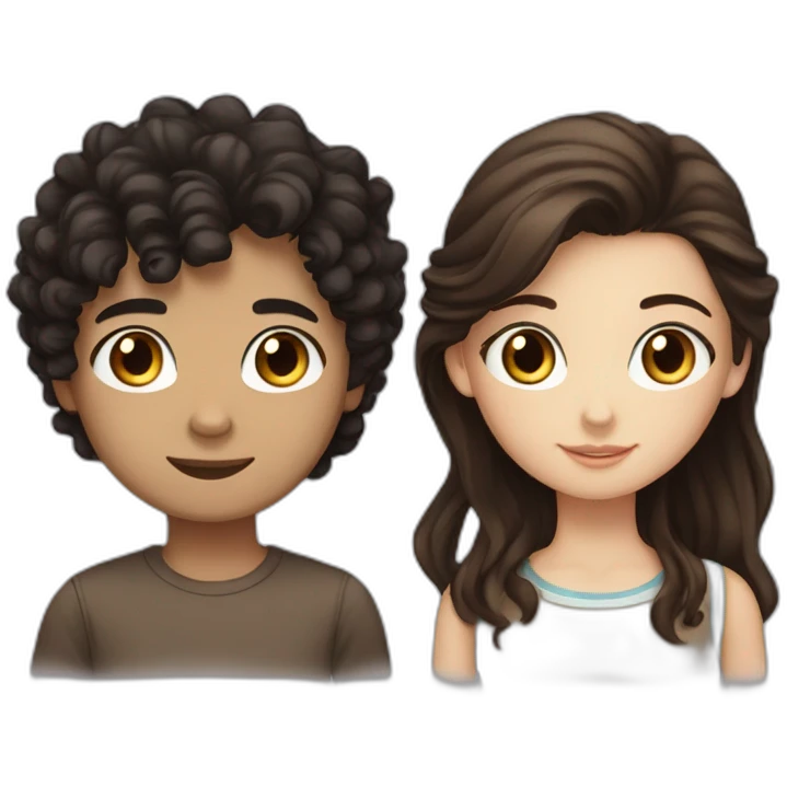 girl with long, straight brown hair and blue eyes and a boy with black short curly hair and brown eyes emoji