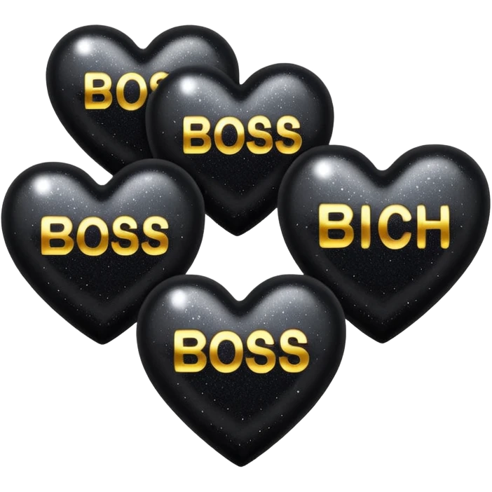 Black Hearts and crowns with glitter and the words boss bitch emoji
