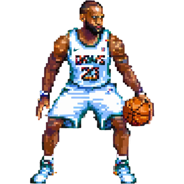 LeBron James dribbling a basketball in pixel art style emoji
