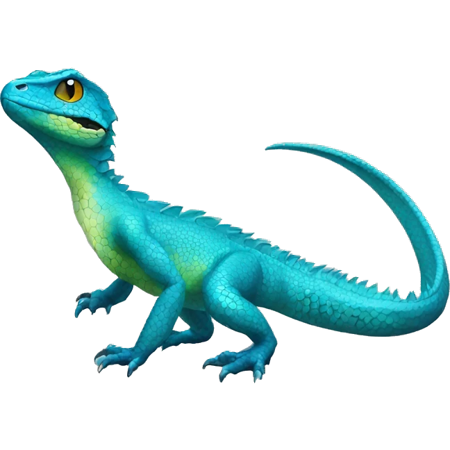 Cyan Shiny Lizard-Reptile-Raptor-Fakémon with dark-blue patterns Full Body emoji