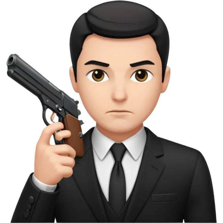 secret agent black suit, gun emoji