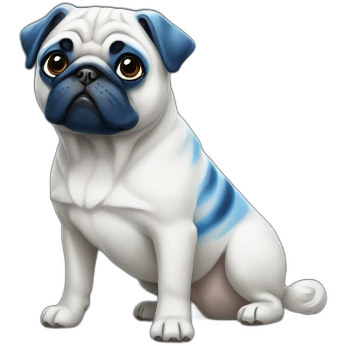 blue and white painted pug emoji