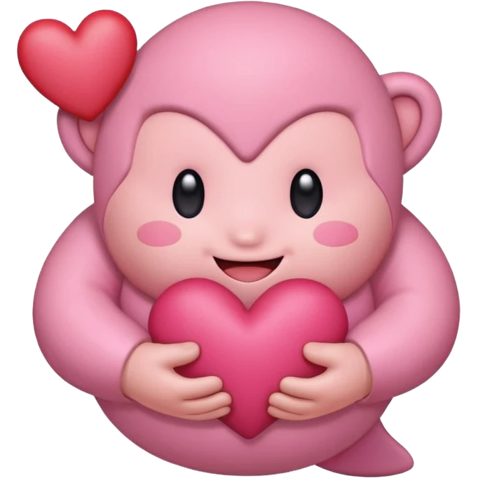 create a chibi sticker of Kirby smiling with a heart in his hands emoji