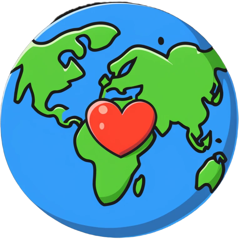 Heart-shaped planet Earth with continents visible emoji