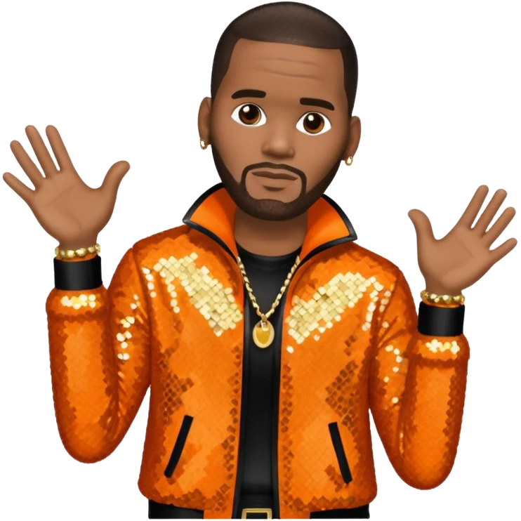 R. Kelly with dark brown hair, orange sequin outfit emoji