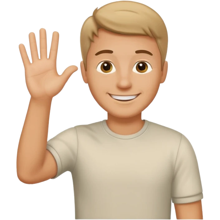 A white man in casual clothes stands and waves his hand in greeting. emoji