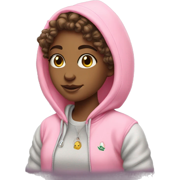 preppy girl with pink palm puff hoodie badde emoji