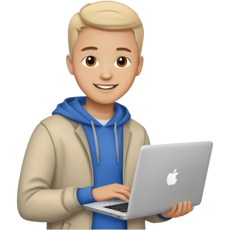 A typical IT specialist, a guy who looks stylish, has a laptop in his hands, he wears casual clothes  emoji