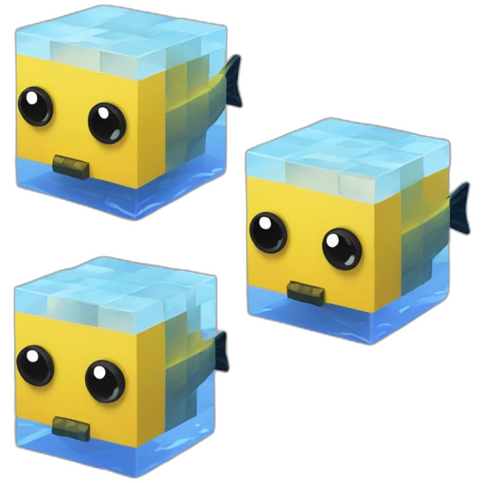 cube yellow fugu fish in minecraft style emoji