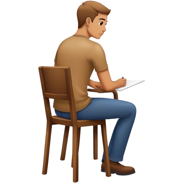 A man sits on a chair drawing with his back straight, but the chair is only halfway sitting emoji