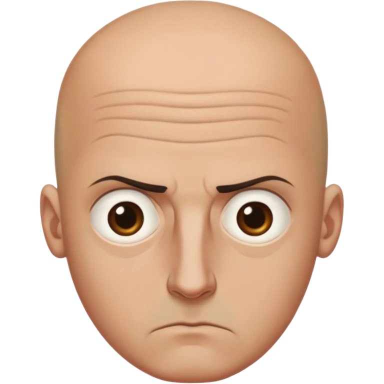 Steven Miller, bald, scowling expression, narrow rectangular head, bottom lip sticking out, eyelids almost closed and lower on the outside, very dark circles around eyes emoji