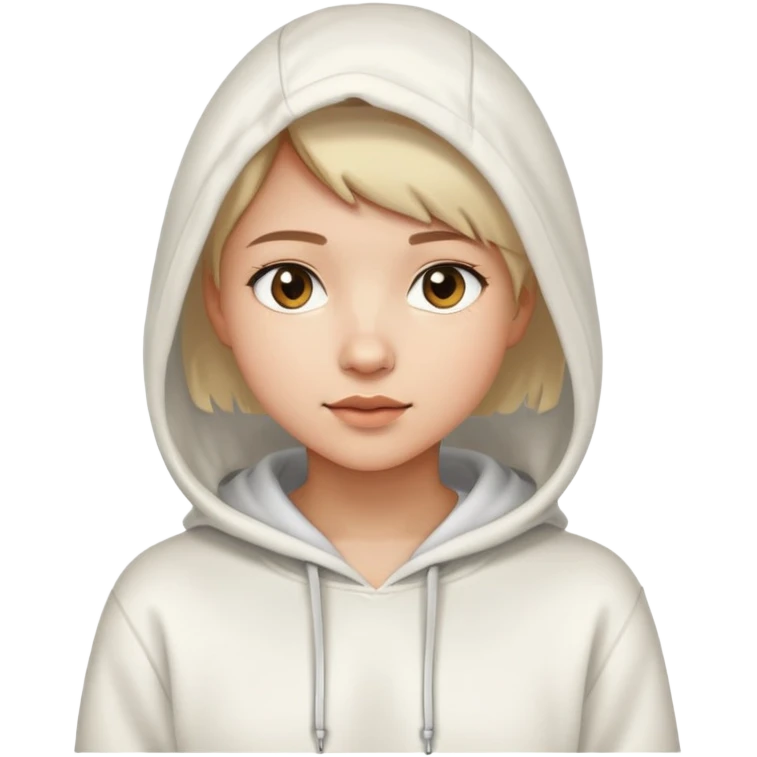 A beautiful short-haired girl wearing a white hooded sweatshirt emoji