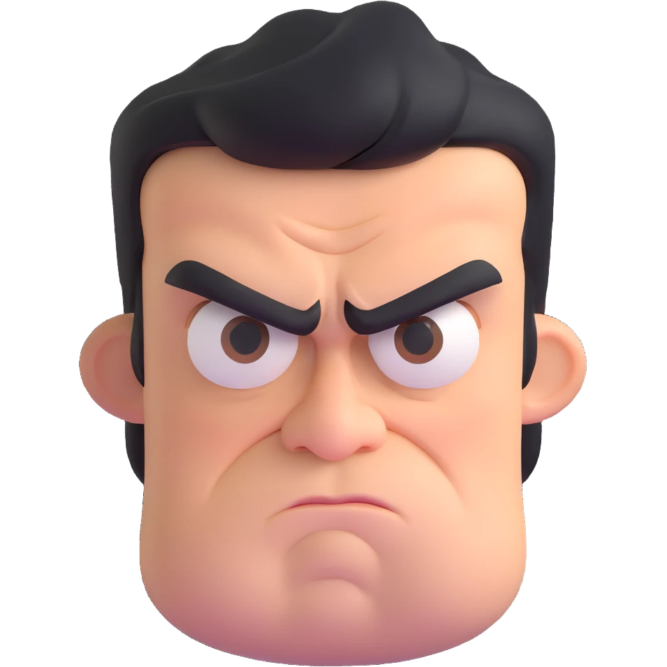 Grumpy bitter person scowling with furrowed brows emoji