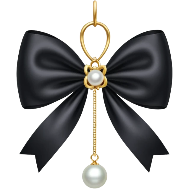 Black bow with golden outer line and hanging pearl  emoji