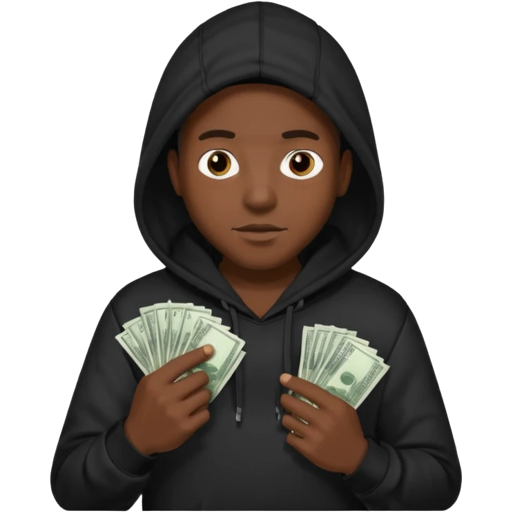 Black dude wearing a hoodie with money  emoji