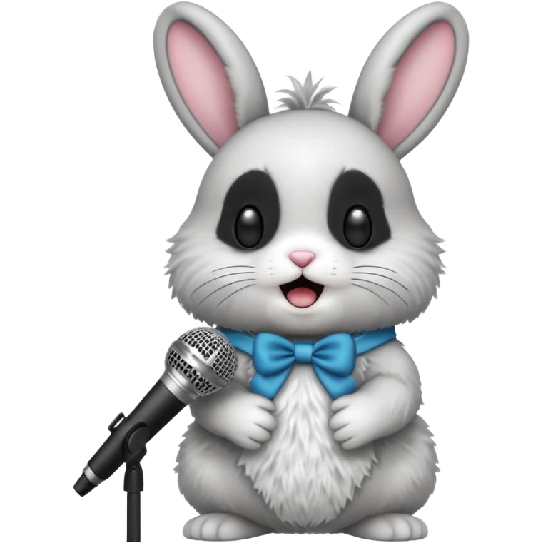 black and white bunnie singing , holding mic emoji