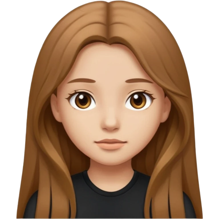 Create a girl with light brown long hair and brown eyes with soft face features wearing black clothes emoji