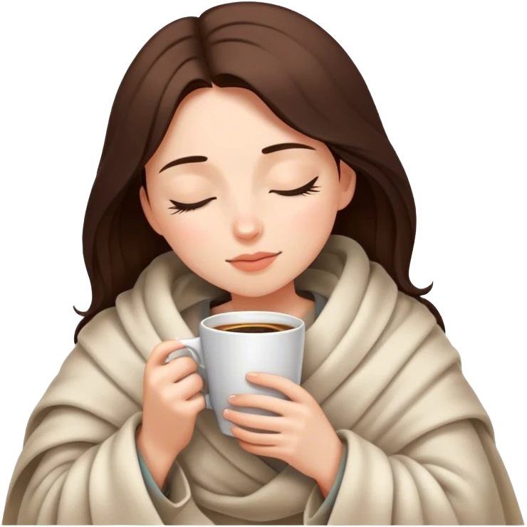 girl inside a blanket sipping coffee eyes closed emoji