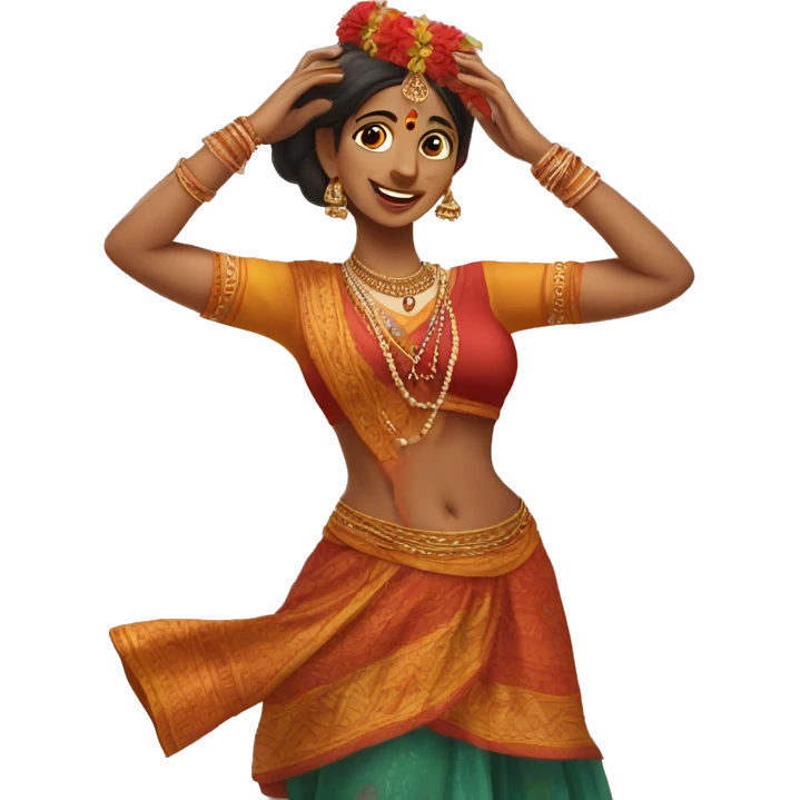 Indian woman in traditional clothes dances.  close-up format. portrait emoji