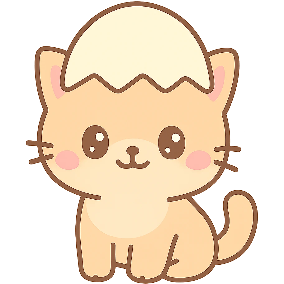 adorable kitten with an egg hat, charming and lighthearted, playful and colorful emoji