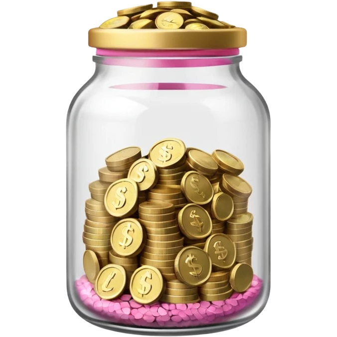 glass tip jar emoji style, simple with cash and coins pink emoji