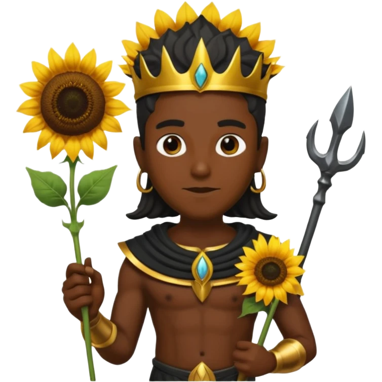 black god with sunflower, scepter, trident emoji