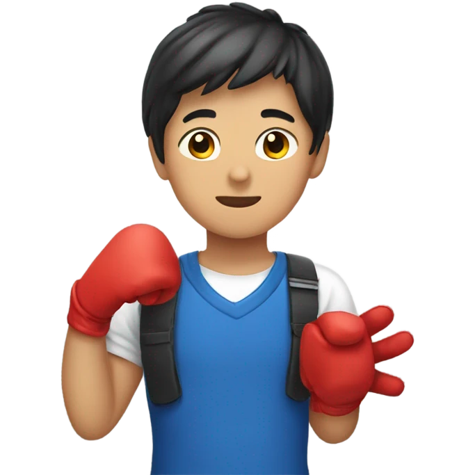 Asian boy wearing red gloves emoji