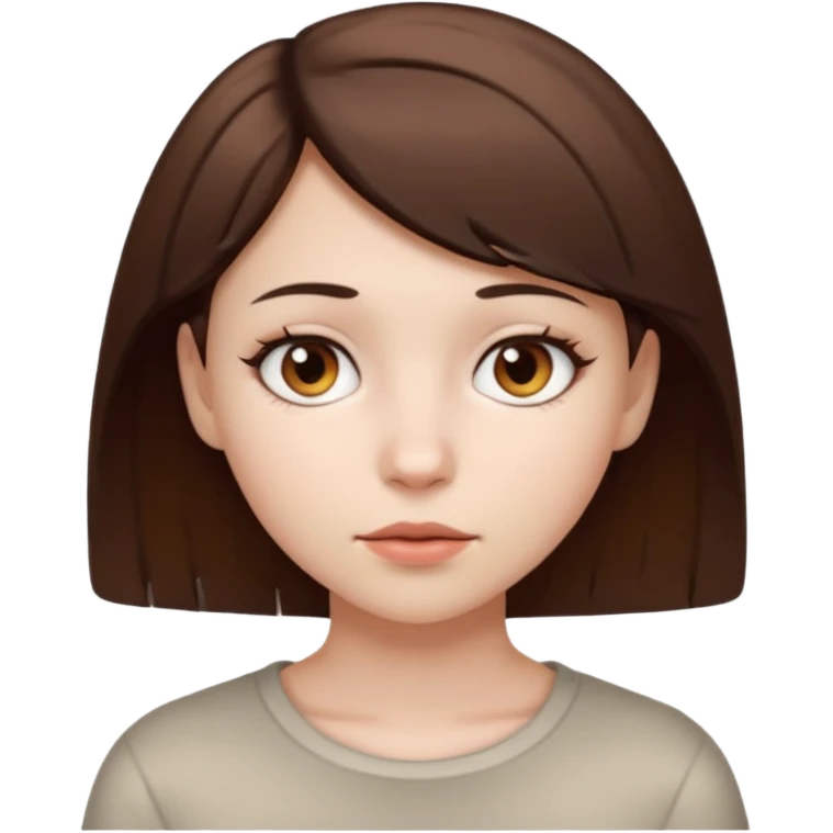 girl with white skin, short brown hair, brown eyes, neutral expression emoji