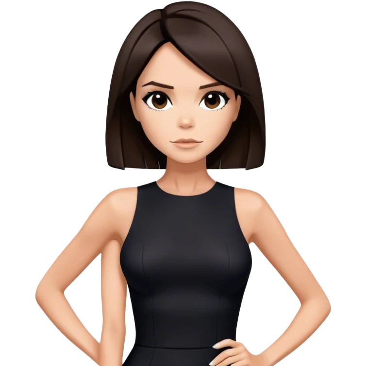 Victoria Beckham with dark brown hair in a short bob cut wearing a short black bodycon dress emoji