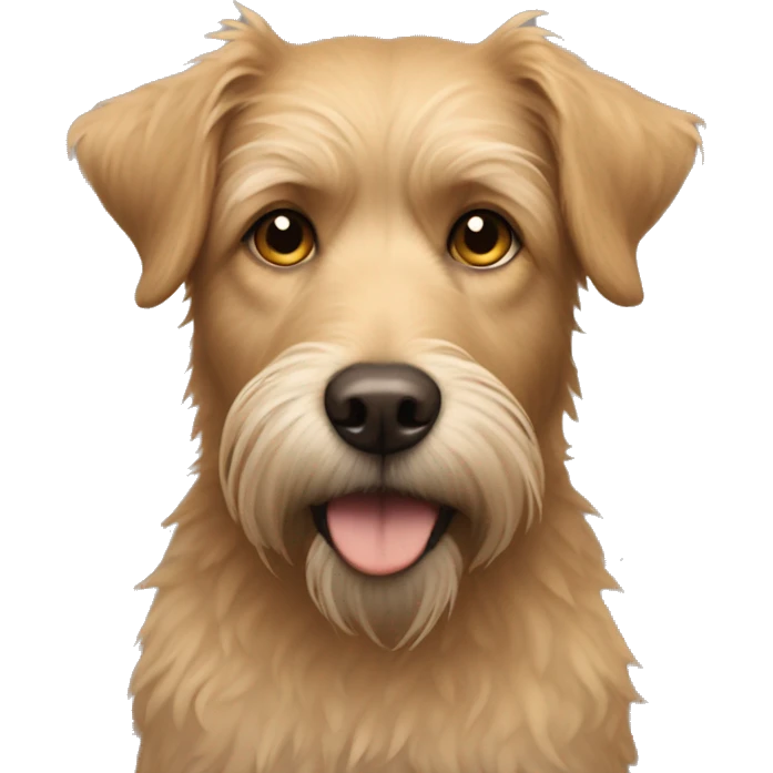 Scruffy light brown medium sized dog with look into your soul human eyes emoji