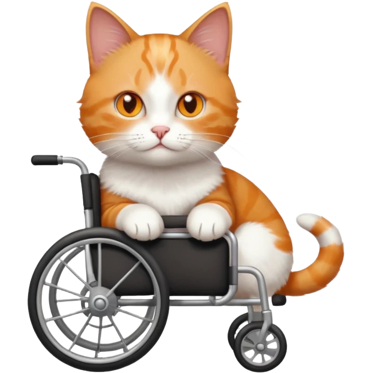 full body small short hair ginger and white cat with orange eyes walking in a wheelchair for cats emoji