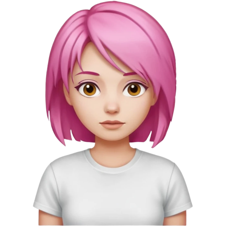 a woman with layered pink hair, wearing white t-shirt emoji