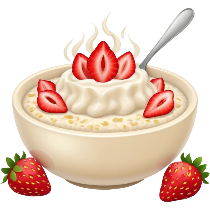 A bowl of porridge with strawberries emoji