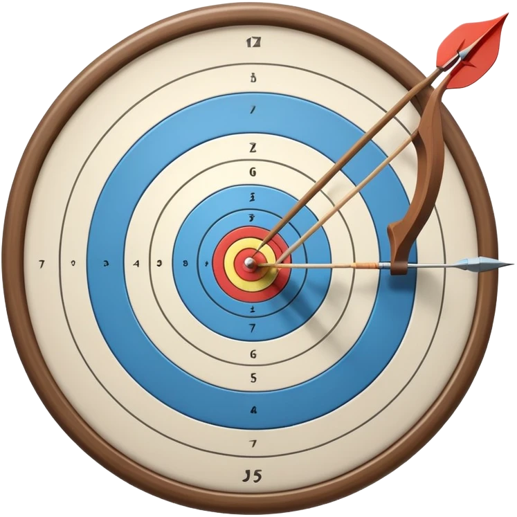 the recursive bow with an arrow drawn back, aimed at a target with concentric rings. The background suggests a calm, outdoor archery range, emphasizing the precision, focus, and skill required in archery as a competitive sport. emoji
