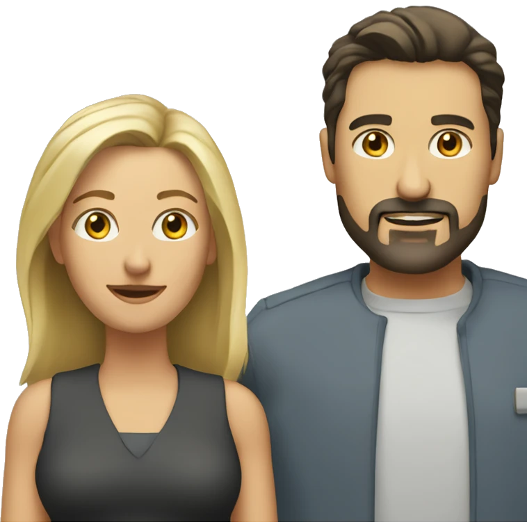 middle aged company with man with dark hair and goatee and woman with shoulder length blonde hair emoji