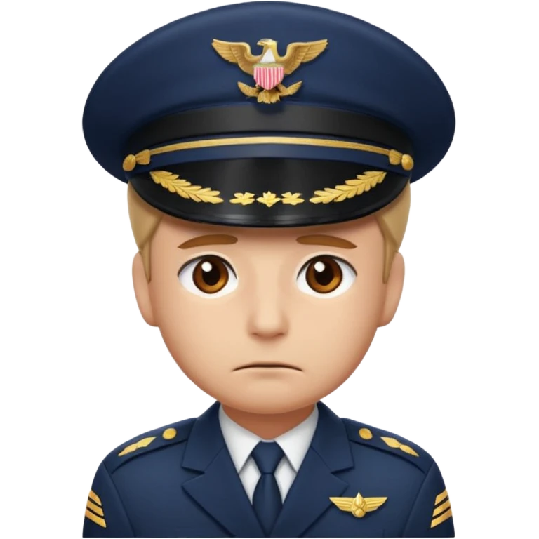 Slack-style emoji of a pilot wearing a navy captain hat feeling sad emoji