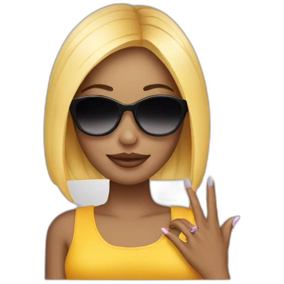 girl with long nails fingers intertwined and sunglasses on emoji
