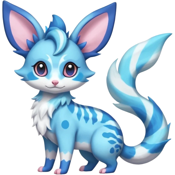 Rare realistic cute adorable epic aesthetic colorful Amaura-Sylveon-Vaporeon-Civet-Genet-species-Fakemon-hybrid-creature, with markings, full body emoji