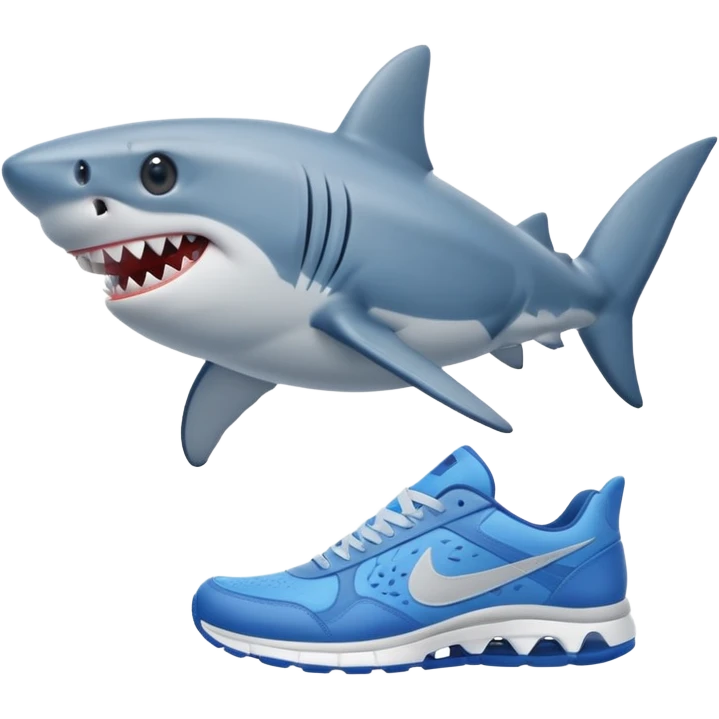 shark with two small legs, sideways, smiling, wearing blue Nike sneakers emoji