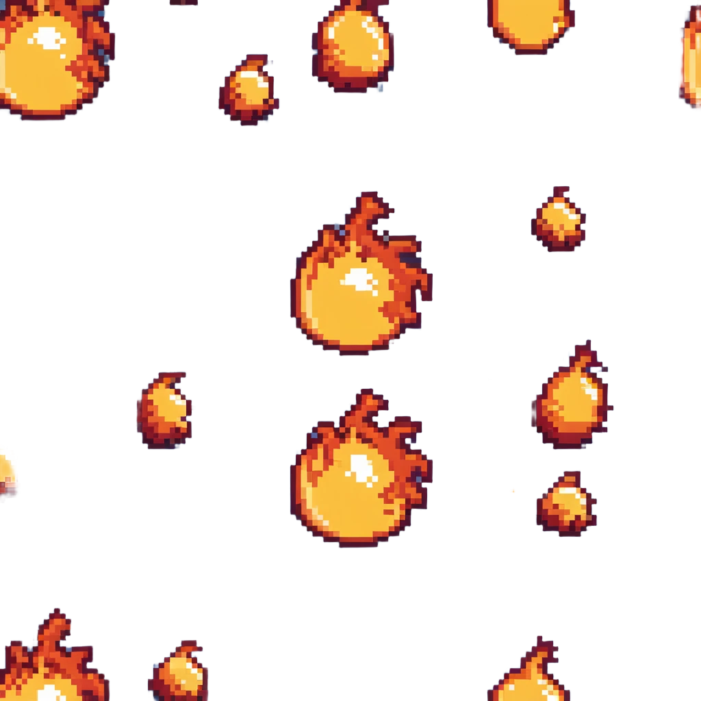 Bomberman vertical explosion tile, flames extending from top to bottom, orange/yellow core with red edges, flames about 60% of tile width, centered horizontally, clean pixel edges with motion detail emoji