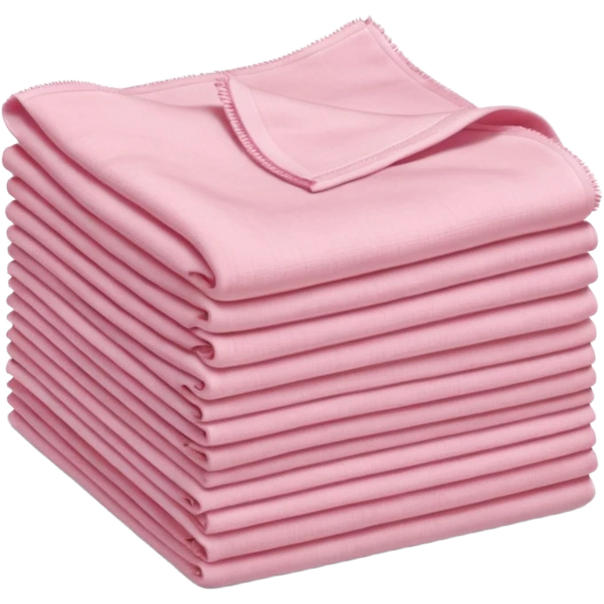 stack of soft square cloths with slightly textured fuzzy surfaces and cleanly folded edges pastel pink color light neatly layered no spray dirt or extras soft lighting subtle shadows emoji scale emoji