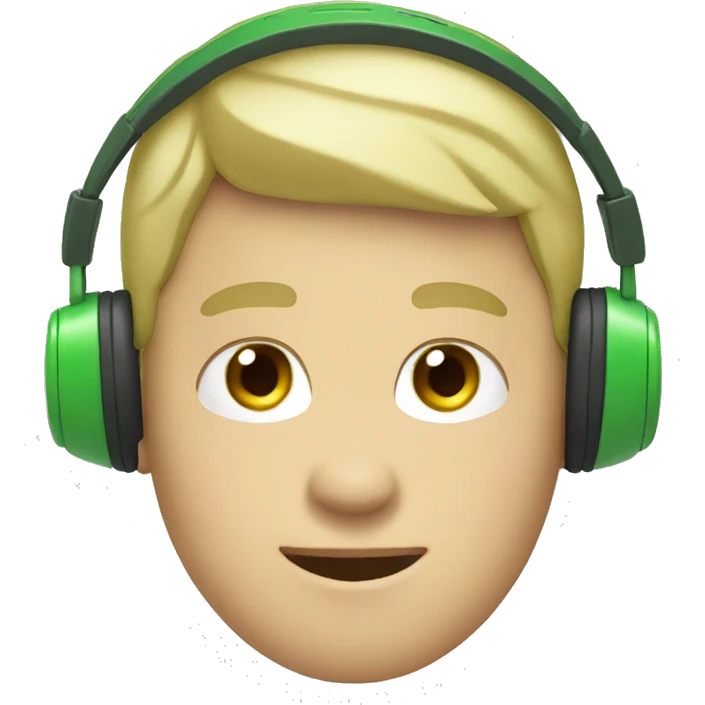 White boy with green headphones smirking emoji