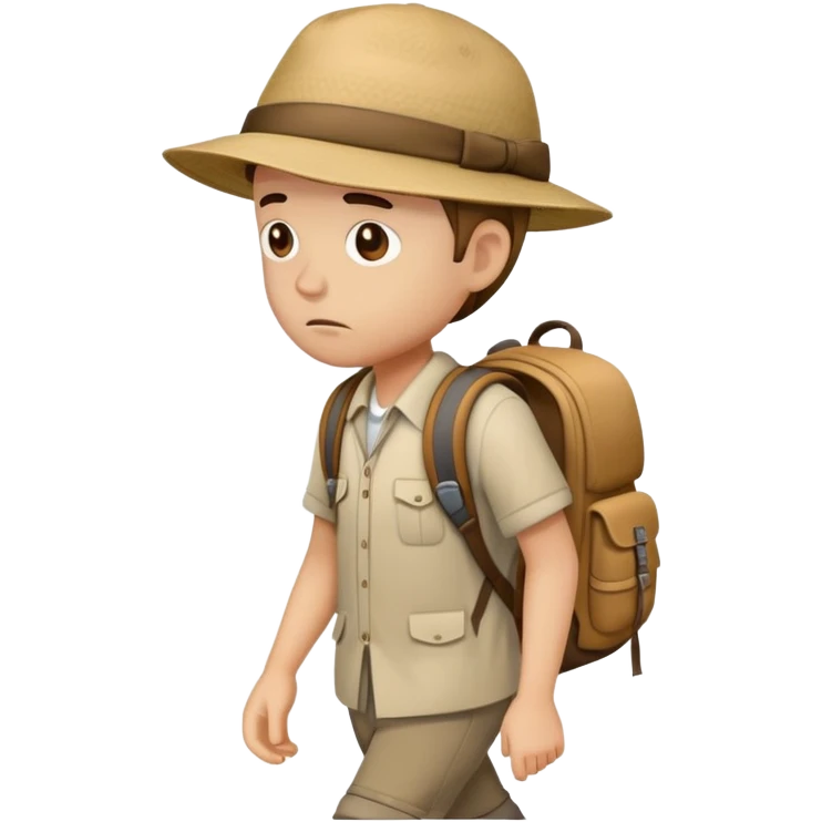 sad traveler with backpack and hat walking with head down emoji