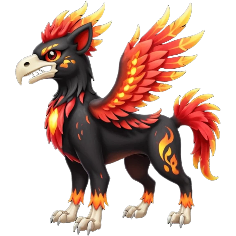 Volcanic Blazing Fiery Evil Skeletal Beaky Feathery Hot Cool Houndoom-Gryphon-fusion (full body) emoji